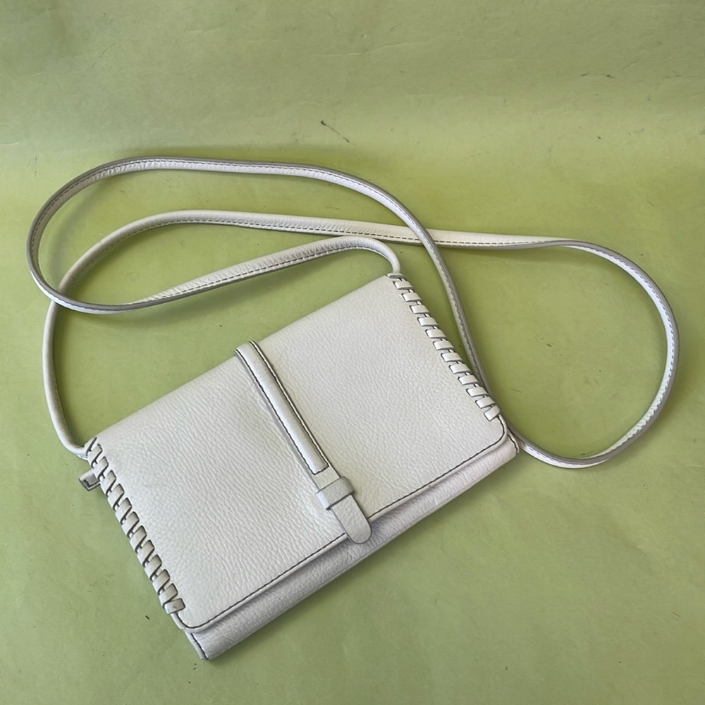 Light Cream Fossil Pebbled Leather Crossbody Bag/… - image 1